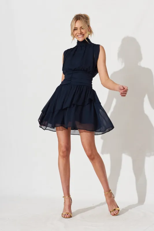 Rosal Dress In Navy Chiffon sold by St Frock