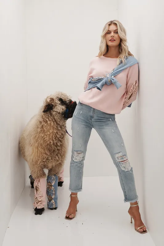 Chicago Ripped Jeans In Light Blue Denim sold by St Frock