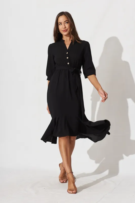 Jemimah Midi Dress In Black Crepe sold by St Frock