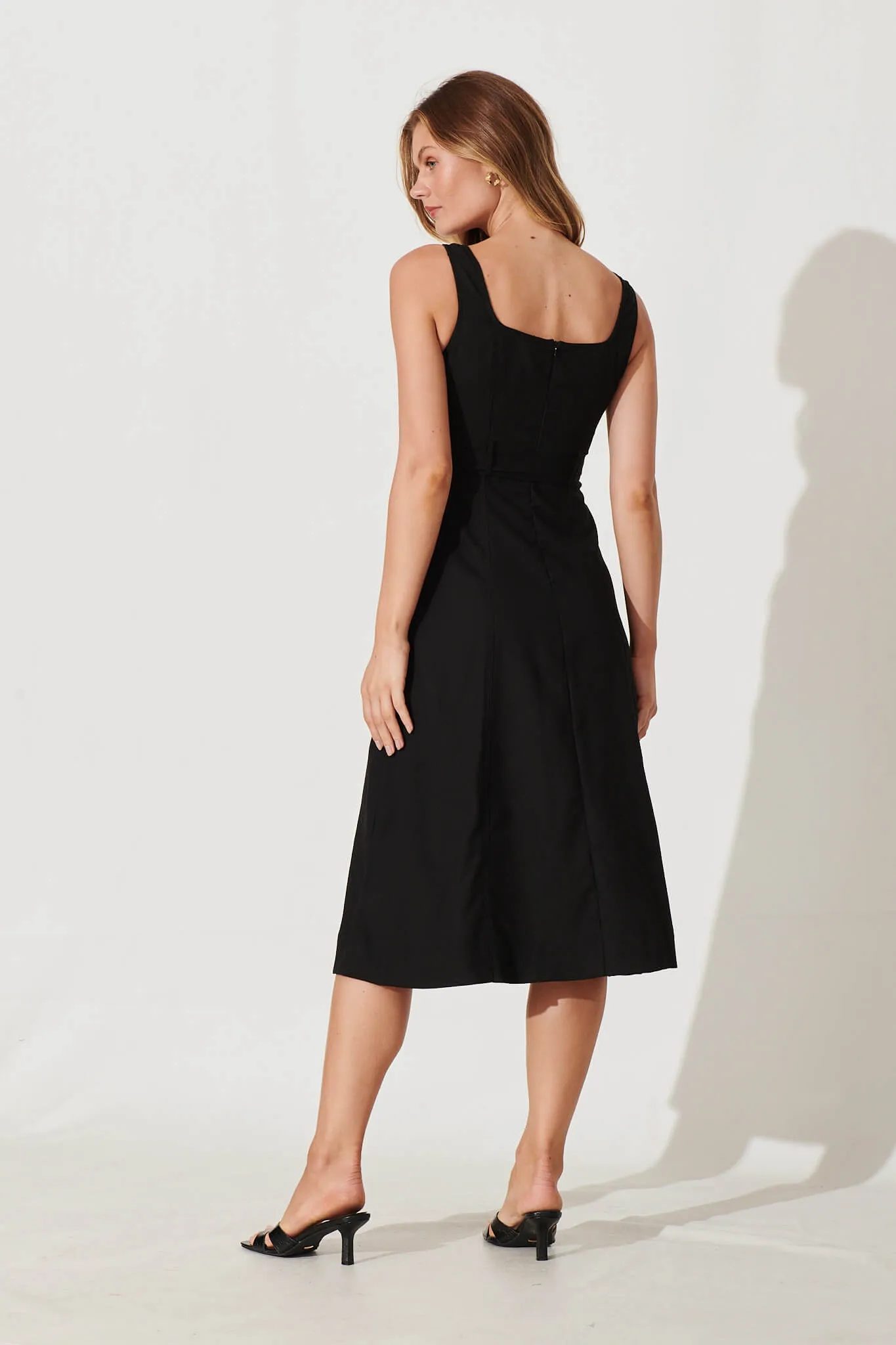 Eternity Midi Dress In Black Linen Cotton Blend sold by St Frock product image thumbnail 4