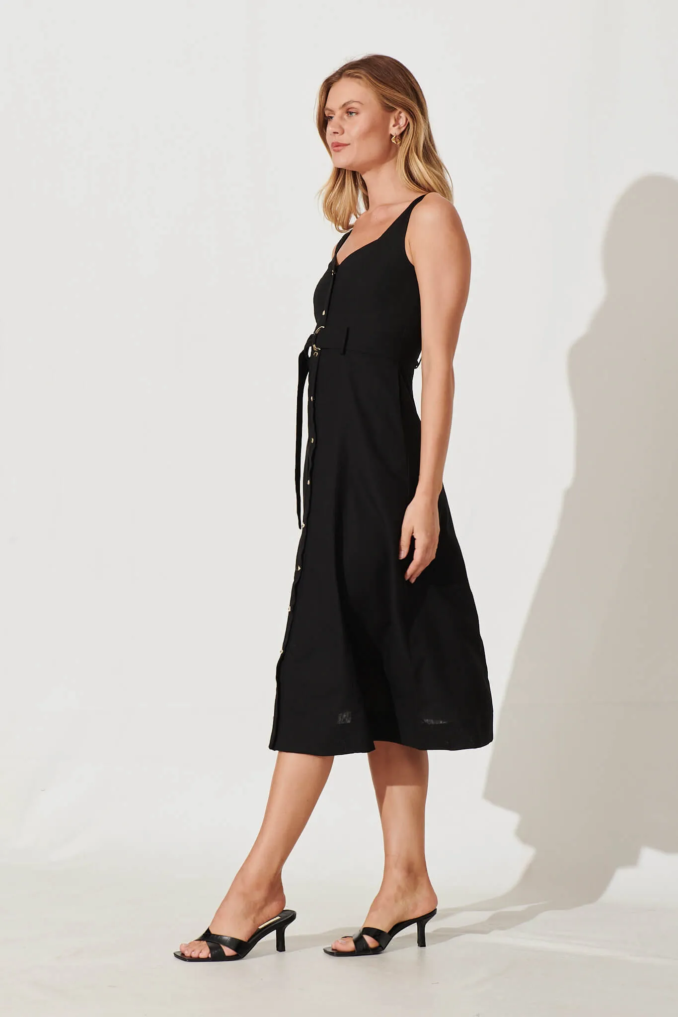 Eternity Midi Dress In Black Linen Cotton Blend sold by St Frock product image thumbnail 3