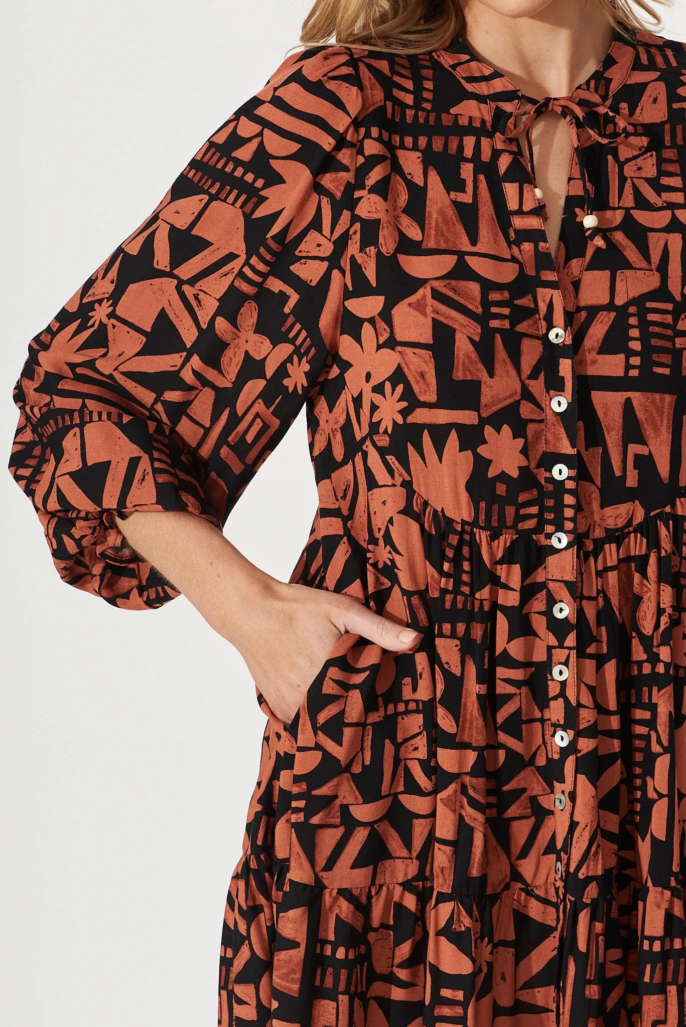 Solana Smock Dress In Black With Rust Floral sold by St Frock product image thumbnail 5