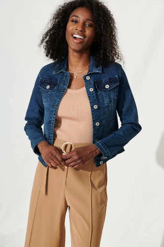 Gossip Denim Jacket In Dark Blue Wash sold by St Frock