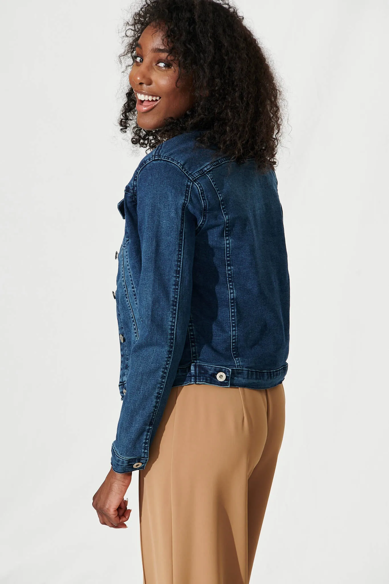 Gossip Denim Jacket In Dark Blue Wash sold by St Frock product image thumbnail 3