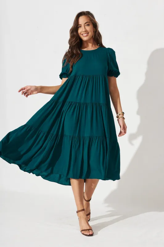 Nevi Tiered Midi Dress In Teal sold by St Frock