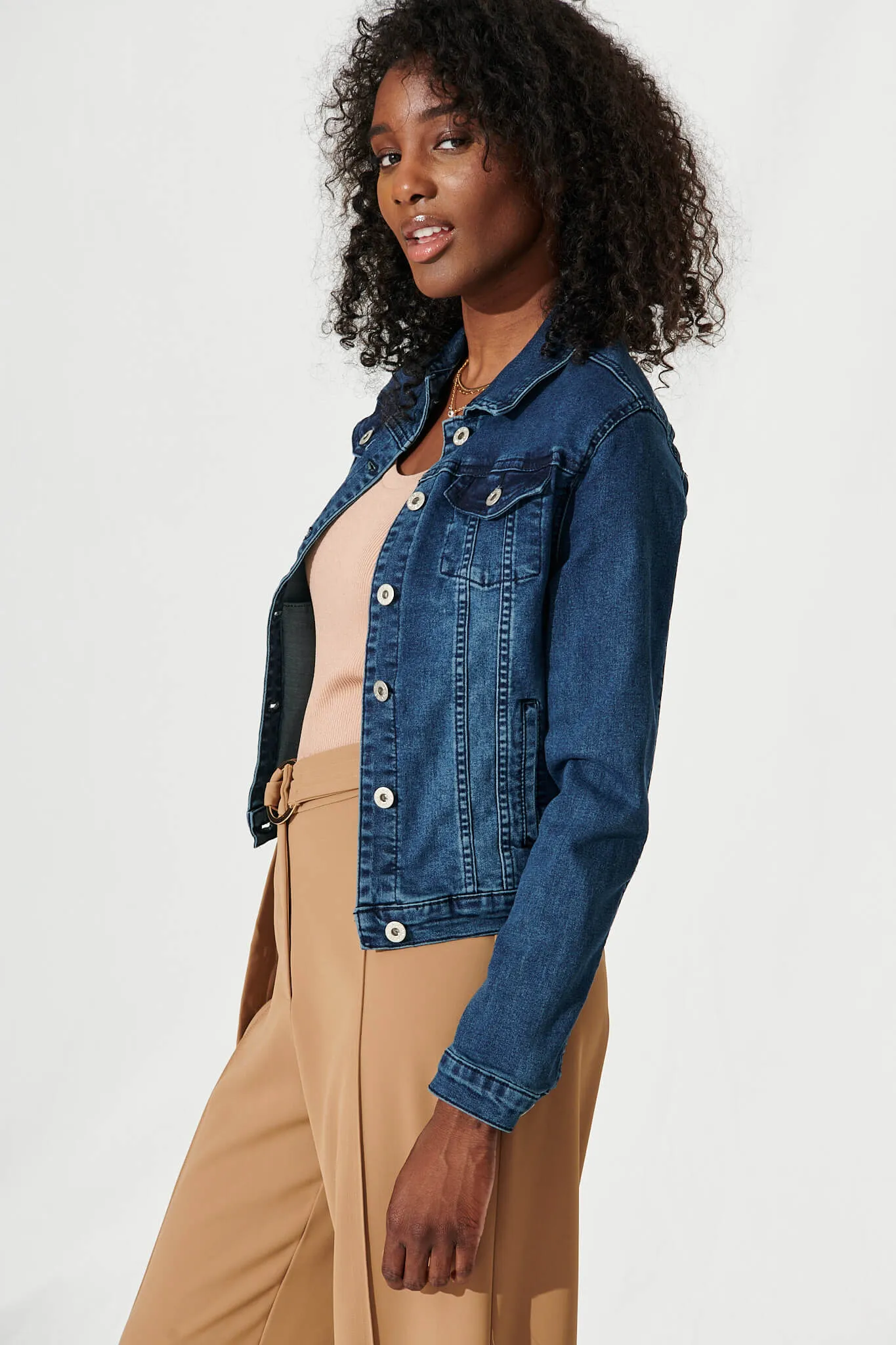 Gossip Denim Jacket In Dark Blue Wash sold by St Frock product image thumbnail 2
