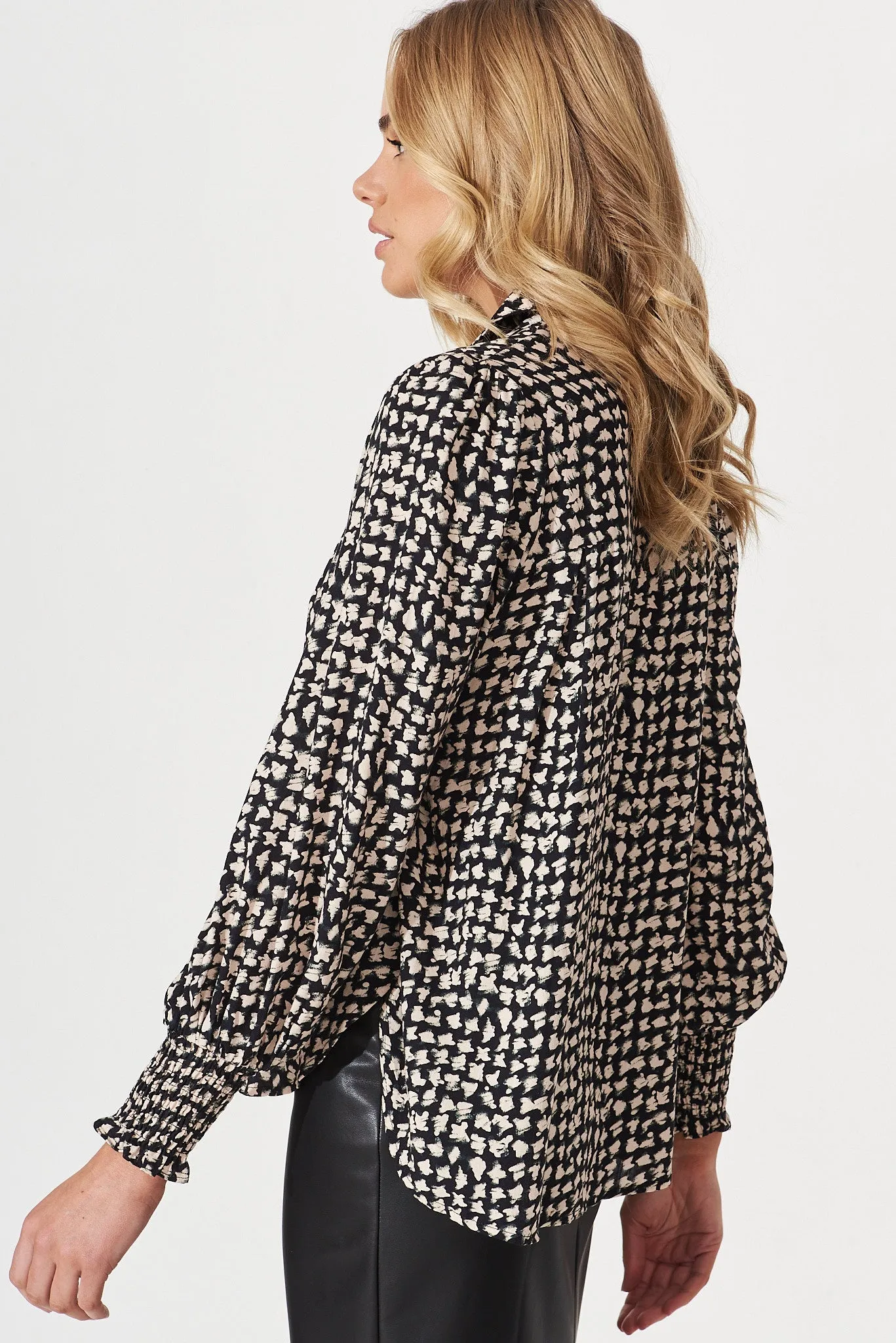 Halle Shirt In Black With Cream Print sold by St Frock product image thumbnail 3