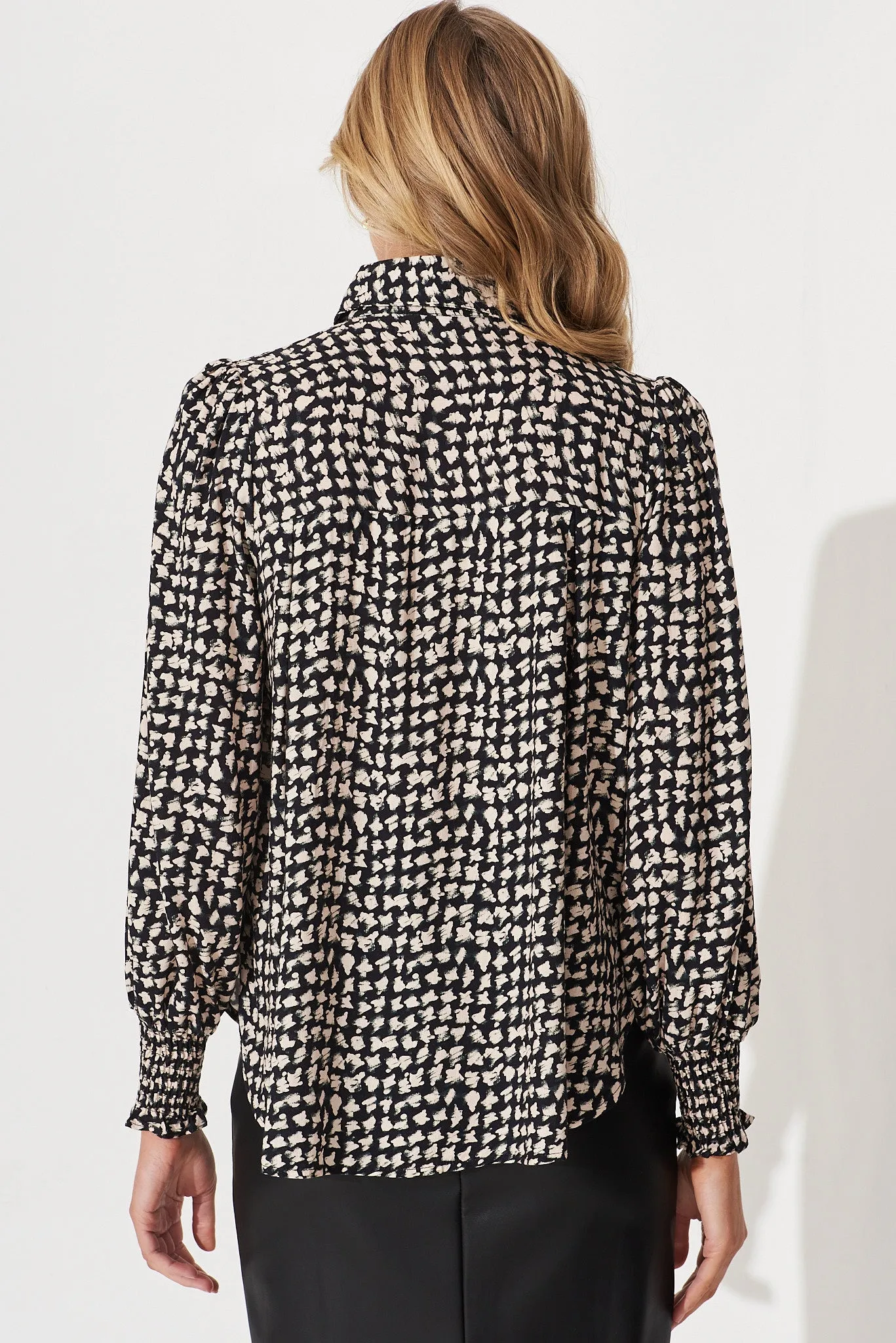 Halle Shirt In Black With Cream Print sold by St Frock product image thumbnail 4