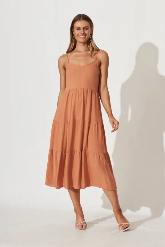 Utopia Midi Sundress In Rust Linen sold by St Frock