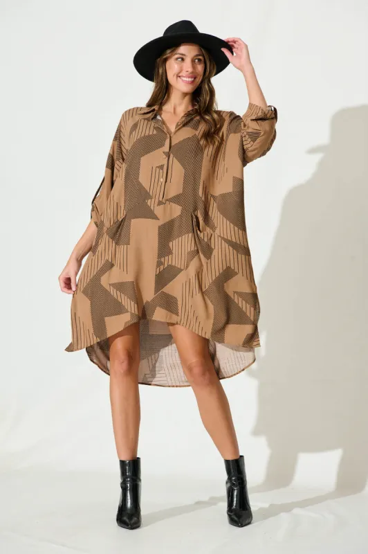 London Midi Smock Dress In Brown Print sold by St Frock