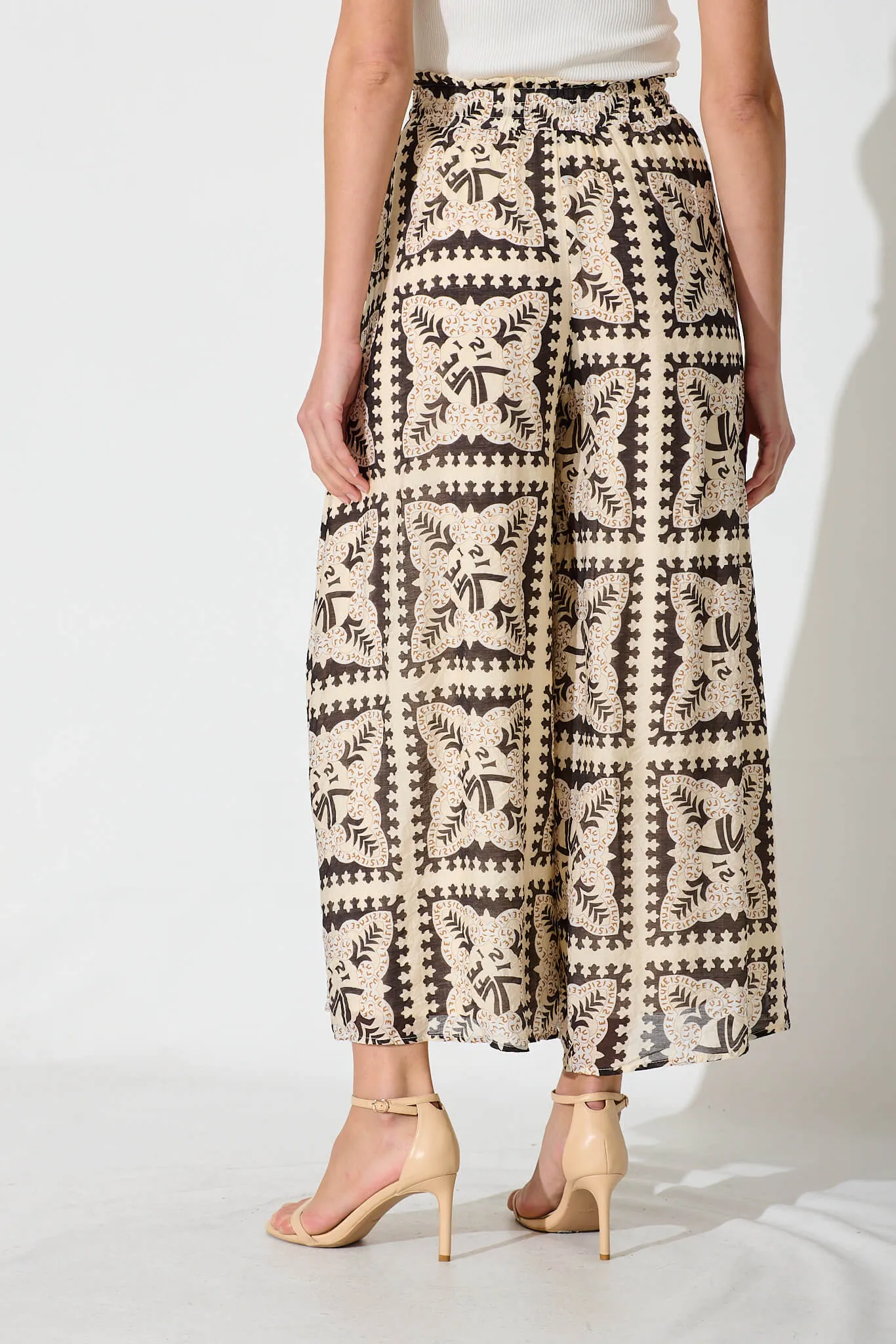 Goldie Wide Leg Pant In Beige With Black Tile Cotton Blend sold by St Frock product image thumbnail 3