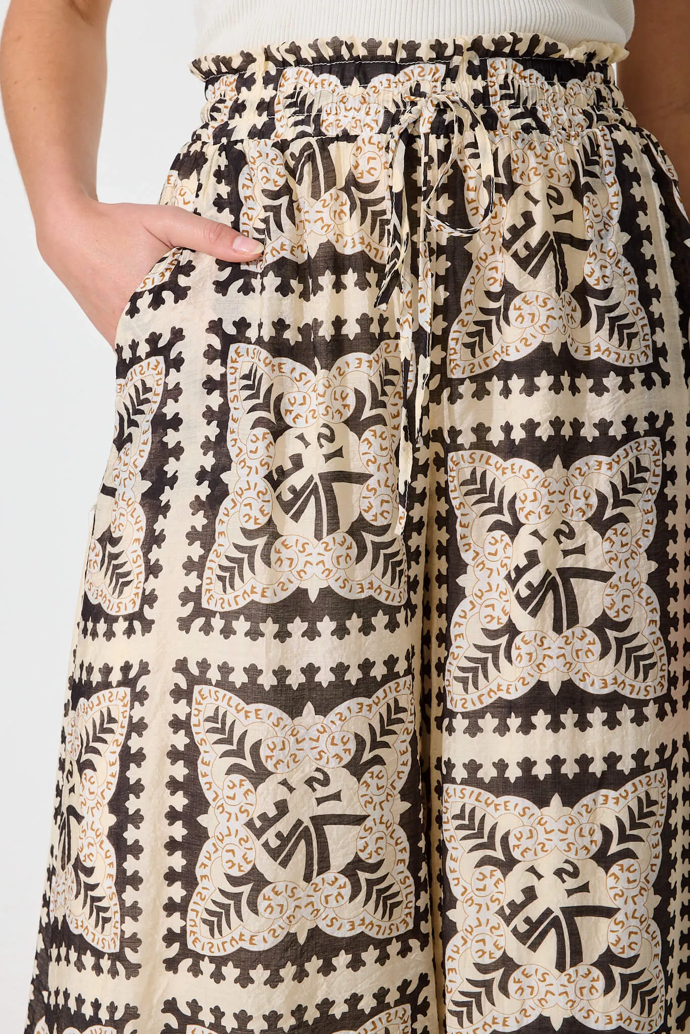 Goldie Wide Leg Pant In Beige With Black Tile Cotton Blend sold by St Frock product image thumbnail 5