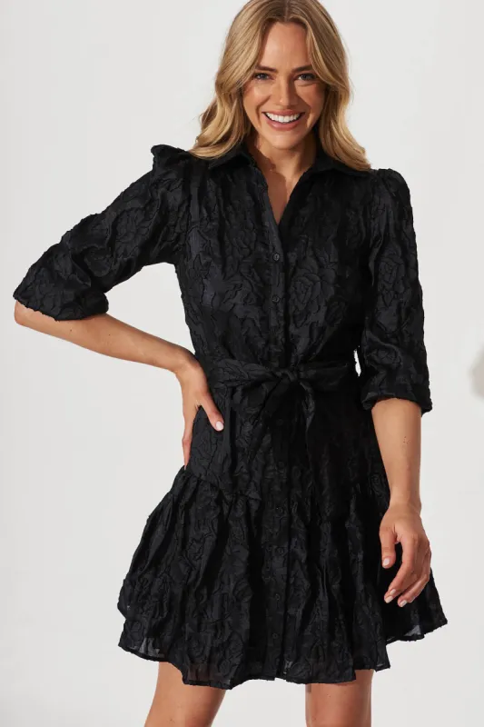 Odeya Shirt Dress In Black Organza sold by St Frock