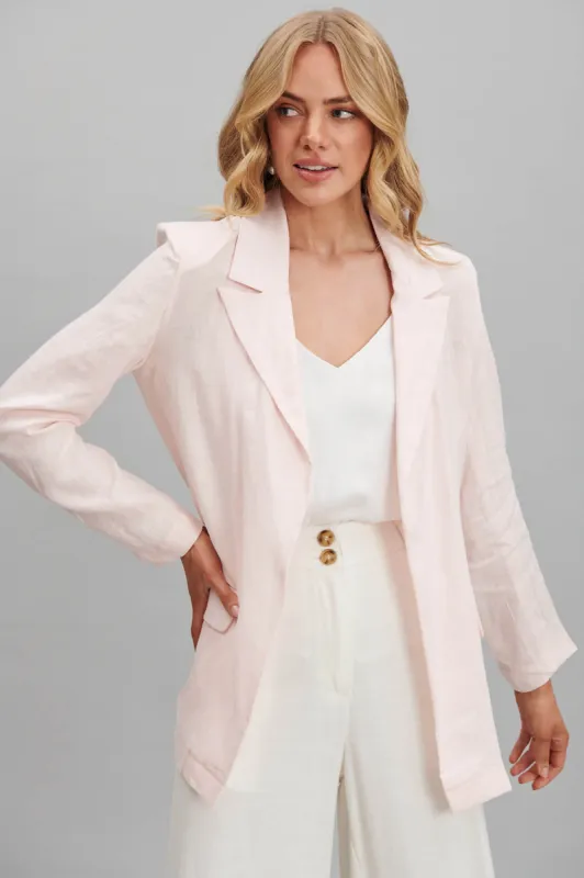 Belmore Blazer In Pale Pink Pure Linen sold by St Frock