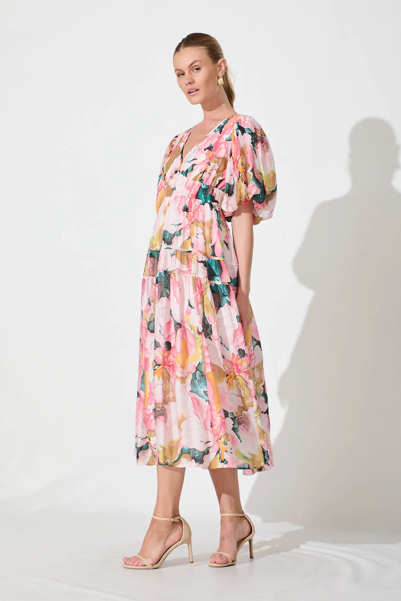 Amalie Midi Dress In Pink And Multi Floral sold by St Frock product image thumbnail 3