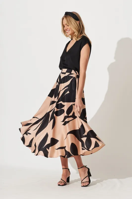 San Jose Midi Skirt In Brown With Black Print sold by St Frock