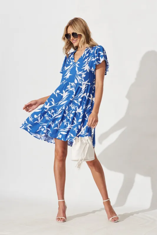 Tiarne Dress In Blue With White Floral sold by St Frock
