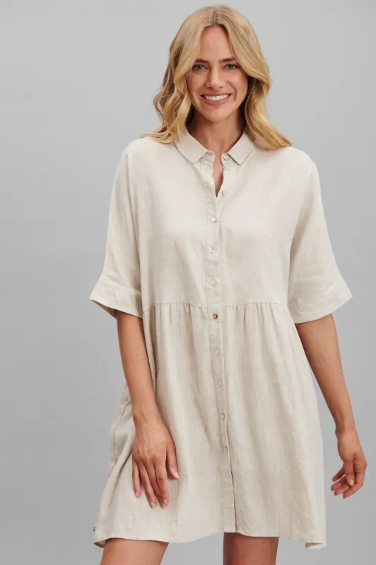 Simpson Smock Dress In Oatmeal Pure Linen sold by St Frock