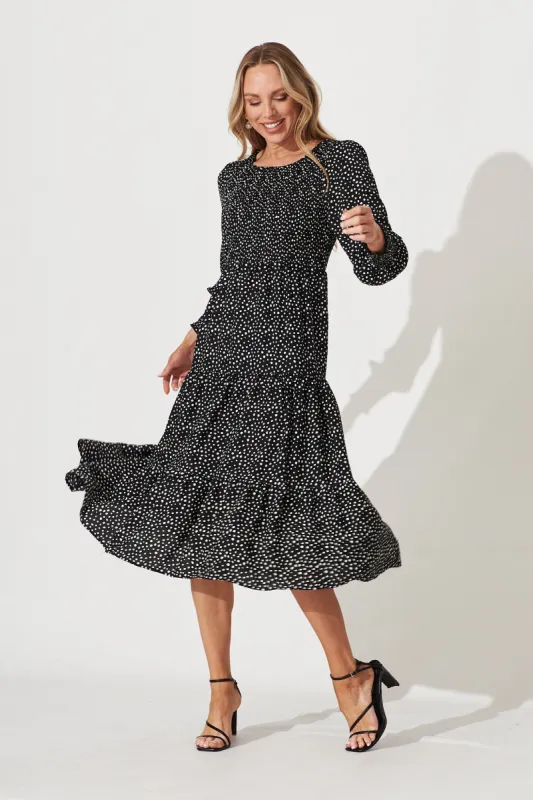 Gwen Midi Dress In Black With Cream Print sold by St Frock