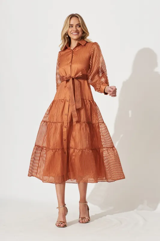 Dorothy Maxi Shirt Dress In Bronze Organza sold by St Frock