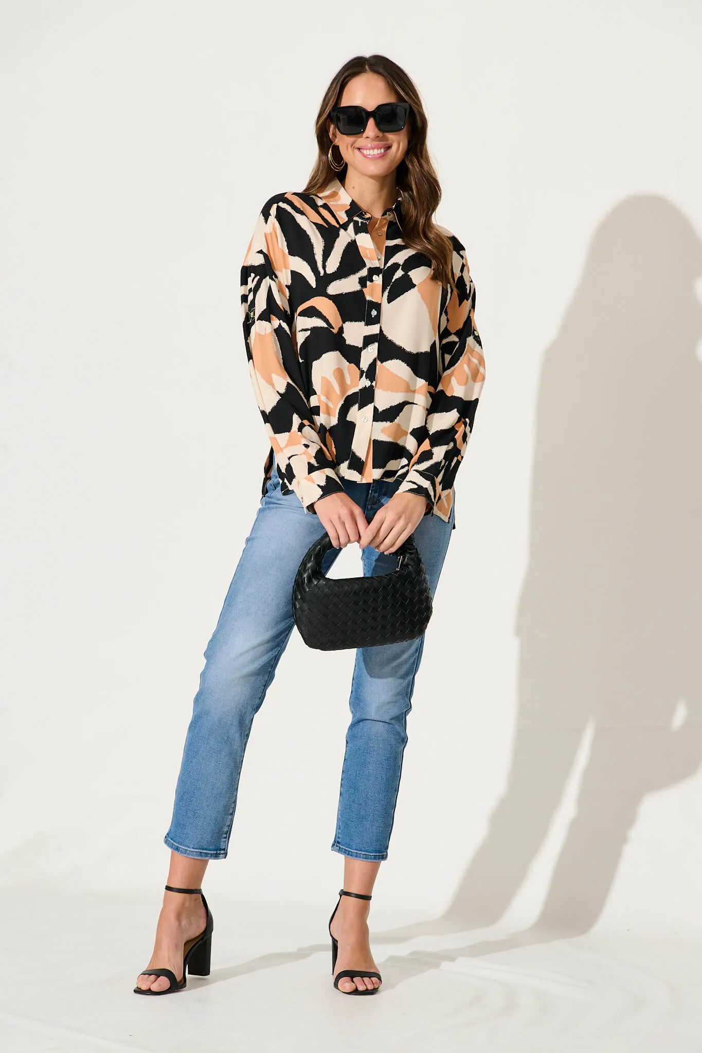 Greta Shirt In Black With Coffee Abstract Print sold by St Frock product image thumbnail 4