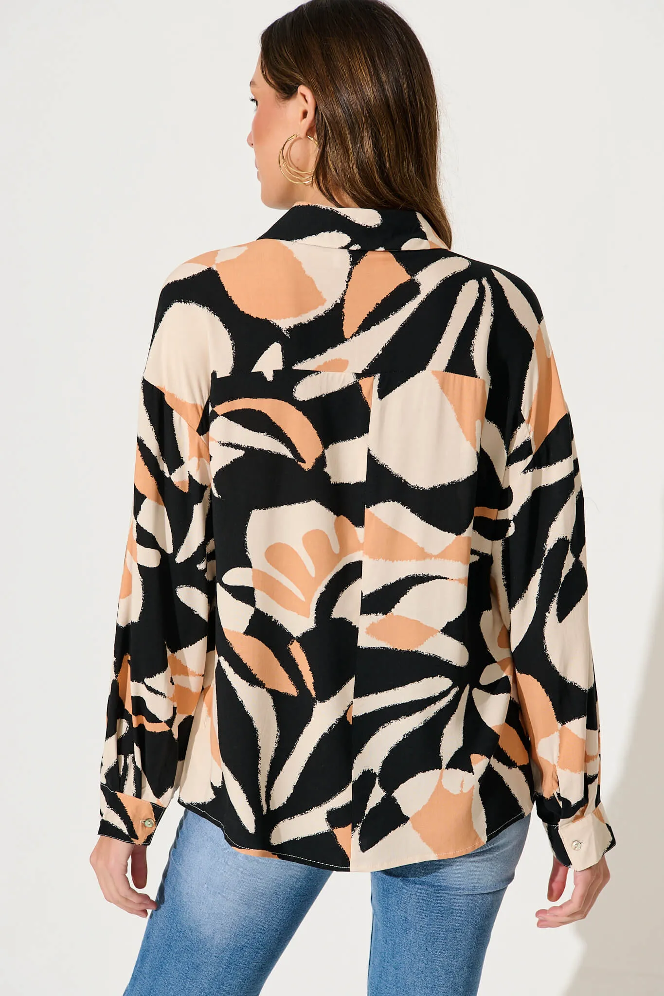 Greta Shirt In Black With Coffee Abstract Print sold by St Frock product image thumbnail 3