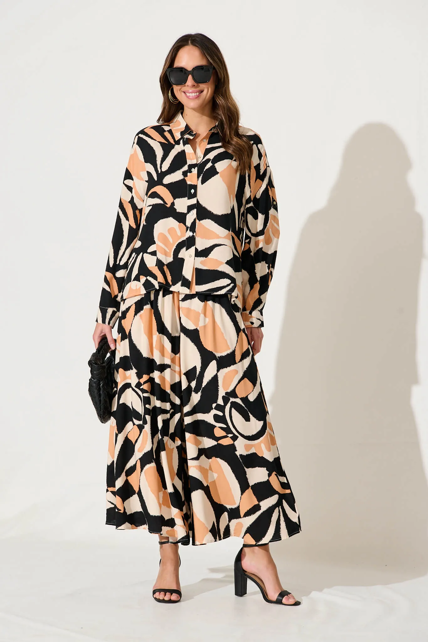 Greta Shirt In Black With Coffee Abstract Print sold by St Frock product image thumbnail 5