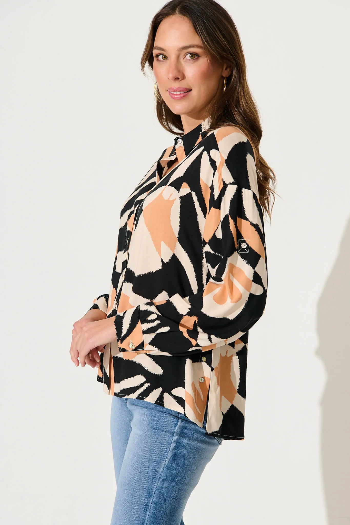 Greta Shirt In Black With Coffee Abstract Print sold by St Frock product image thumbnail 2