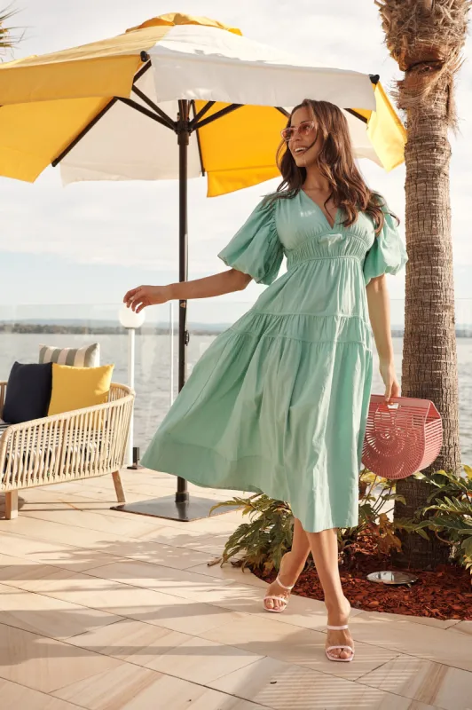 Amalie Dress In Mint Green Cotton sold by St Frock