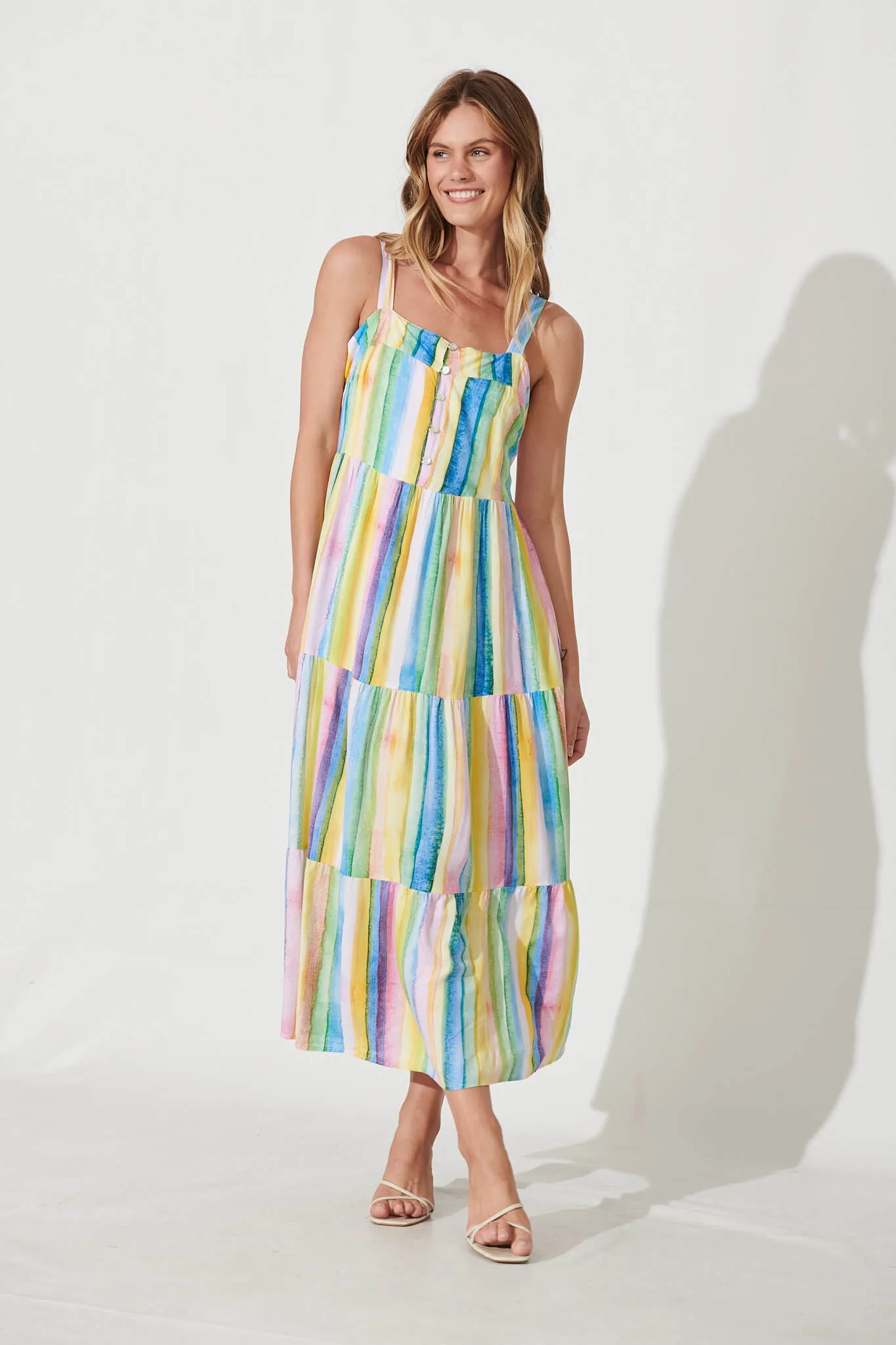 Gina Maxi Dress In Multi Stripe sold by St Frock