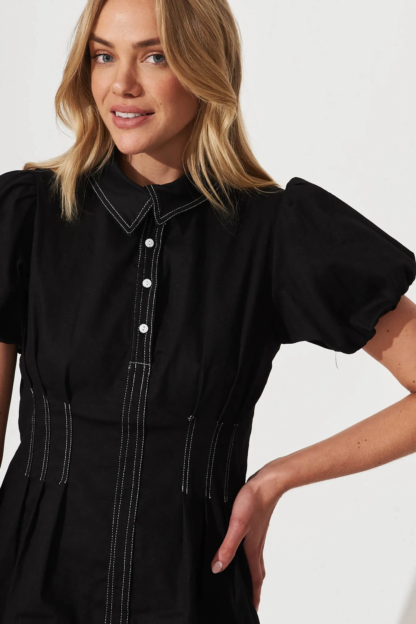 Soho Shirt Dress In Black Cotton Blend sold by St Frock product image thumbnail 5