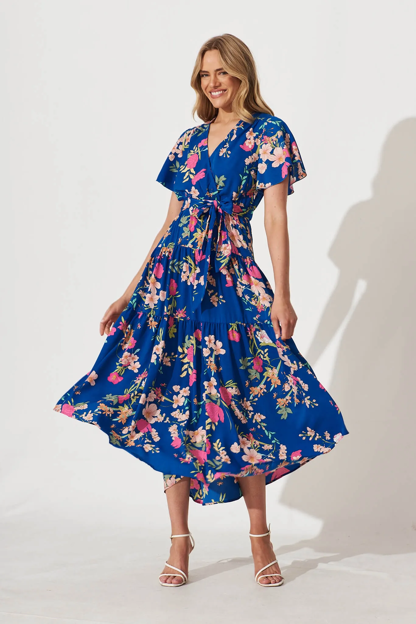 Dockside Maxi Dress In Cobalt With Multi Floral sold by St Frock