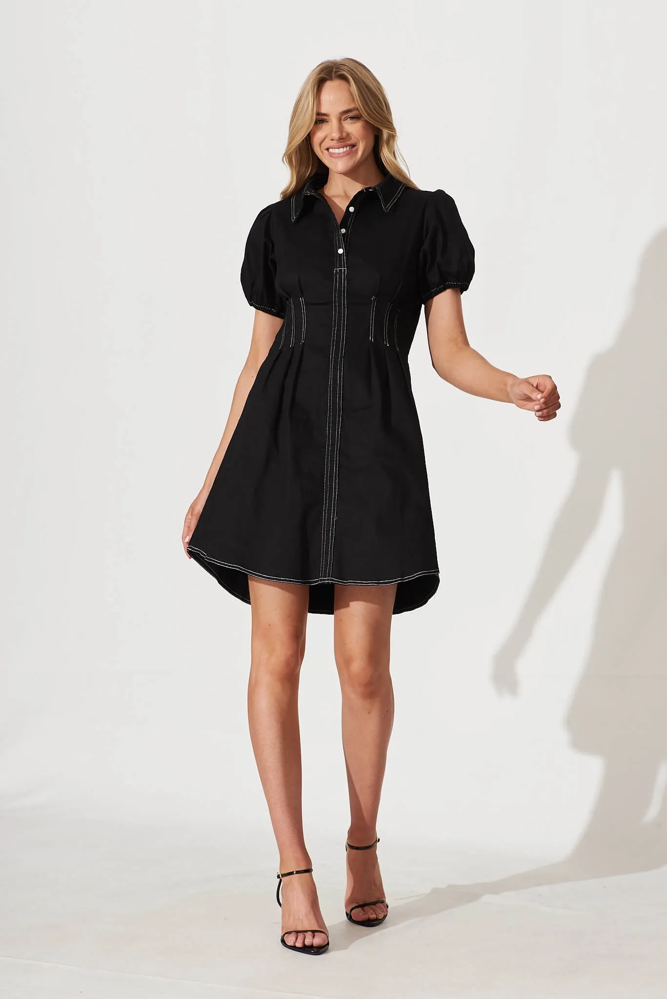 Soho Shirt Dress In Black Cotton Blend sold by St Frock