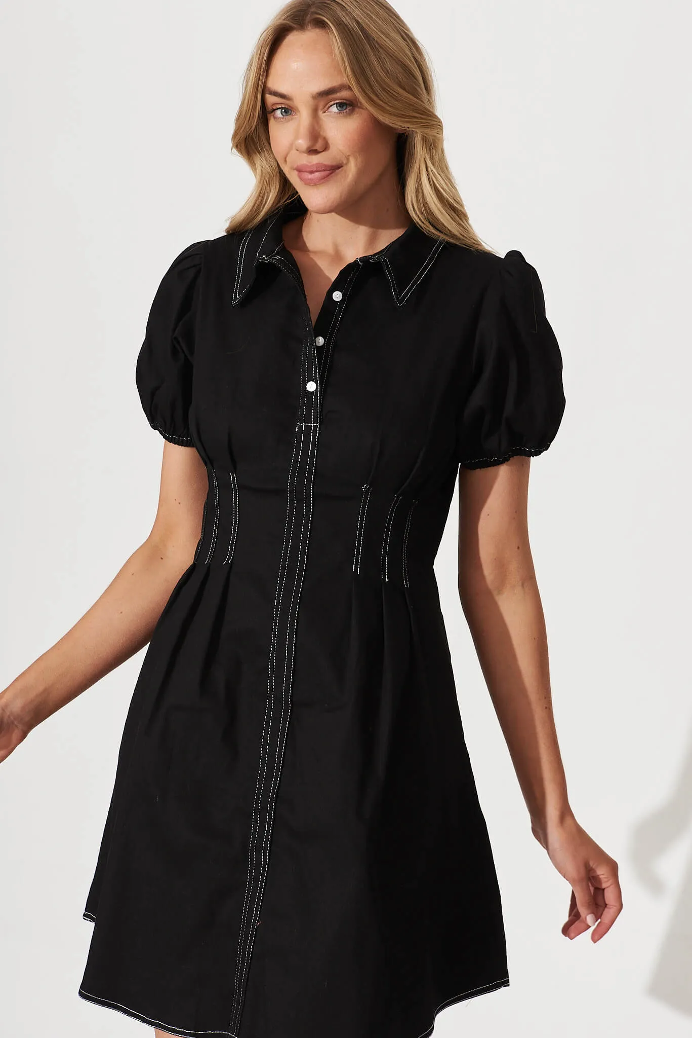 Soho Shirt Dress In Black Cotton Blend sold by St Frock product image thumbnail 2