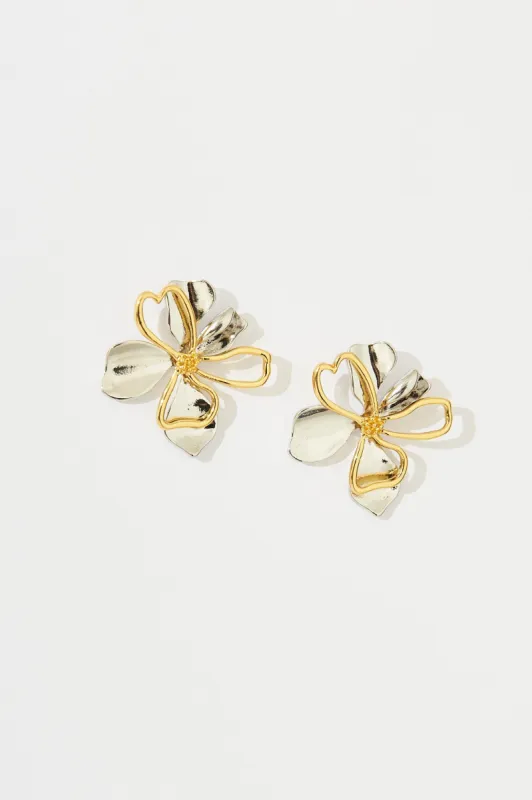Mary Stud Earrings In Silver With Gold sold by St Frock