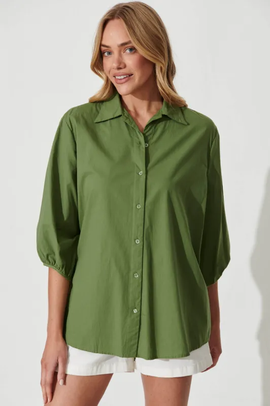 Rayah Shirt In Green Cotton sold by St Frock
