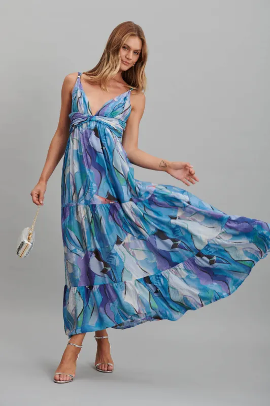 Lenni Maxi Dress In Blue And Purple Watercolour sold by St Frock