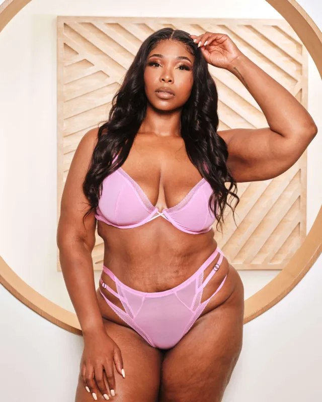 Bare Mesh Demi Bra & Panty Set Mauve sold by Love Vera