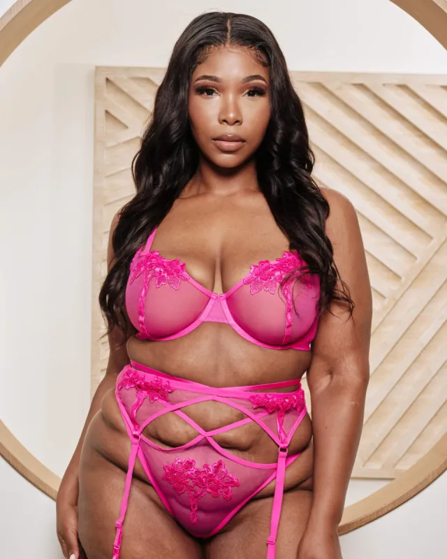 Love, Vera Appliqué 3 Piece Garter Set Magenta sold by Love Vera