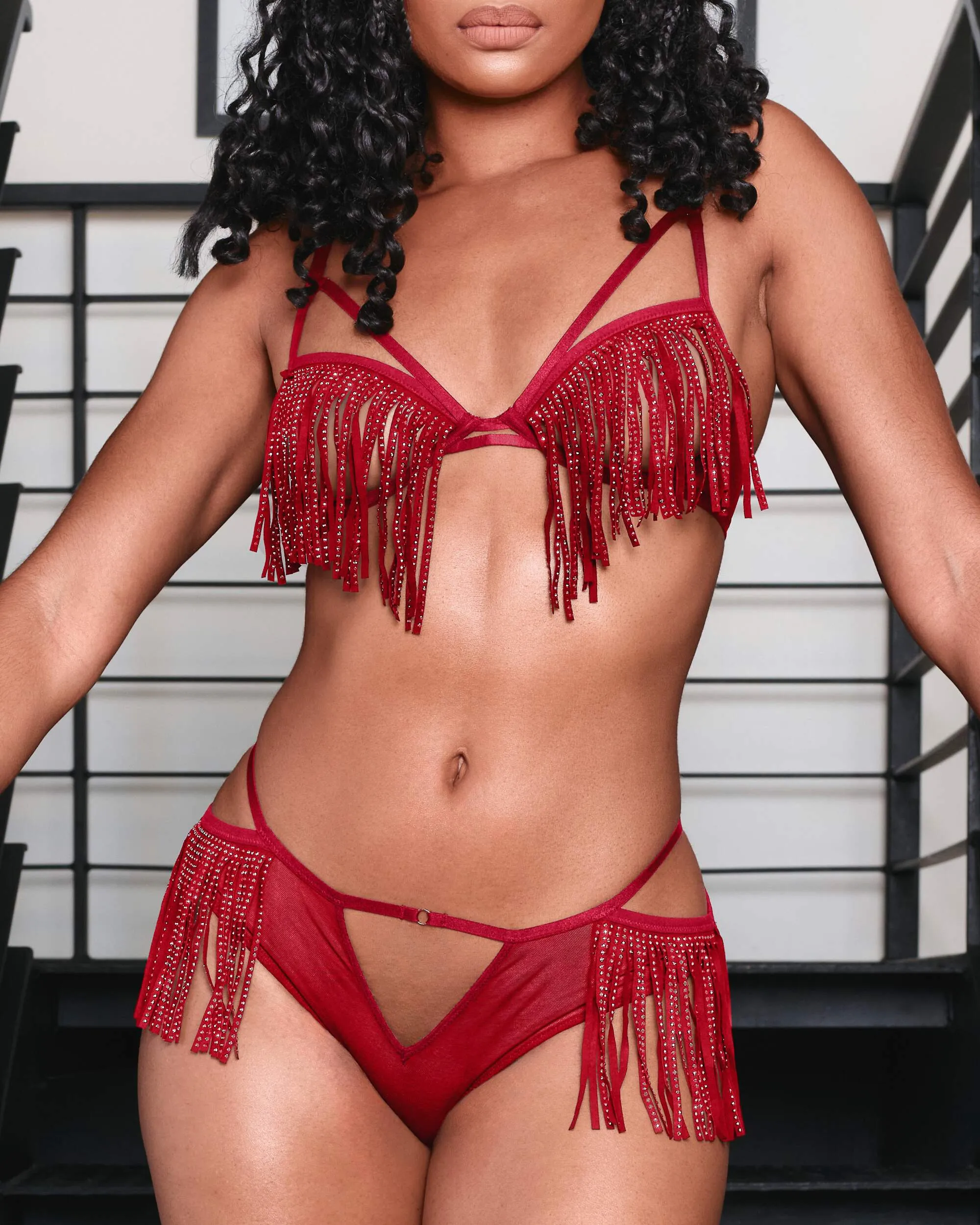 Rhinestone Fringe High Waist Panty Cherry Bomb Red sold by Love Vera product image thumbnail 3
