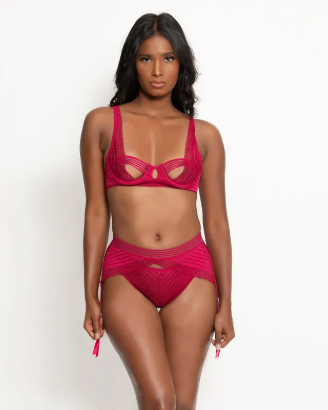 Sidney Three-Piece Garter Set Wine sold by Love Vera