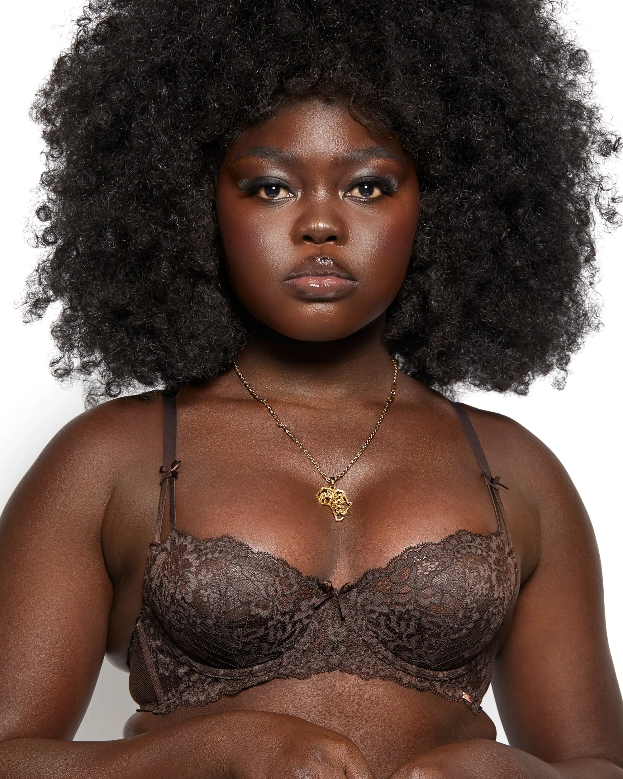 Love, Vera Nude Floral Lace Unlined Balconette Bra Dark Cocoa sold by Love Vera