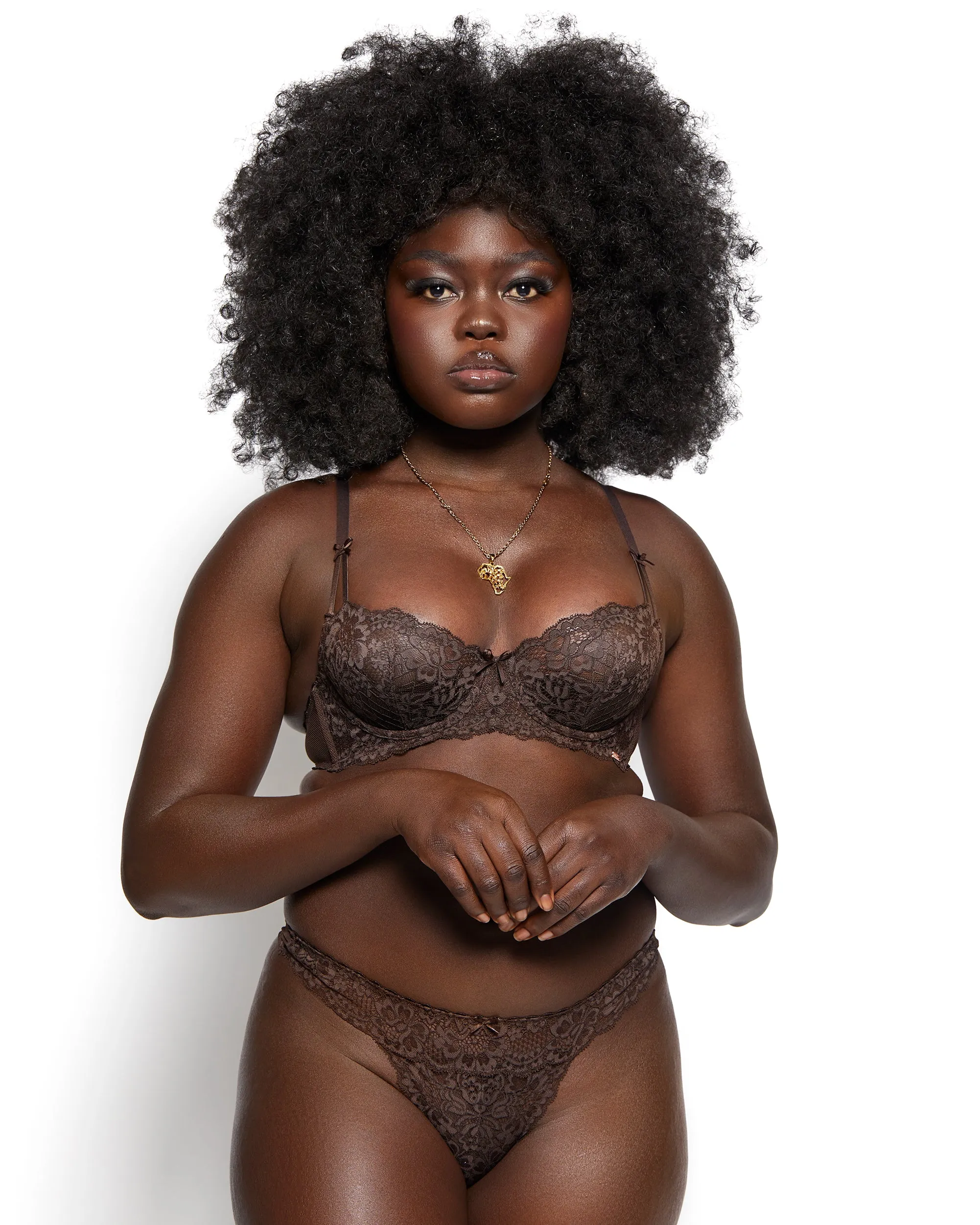 Love, Vera Nude Floral Lace Unlined Balconette Bra Dark Cocoa sold by Love Vera product image thumbnail 5