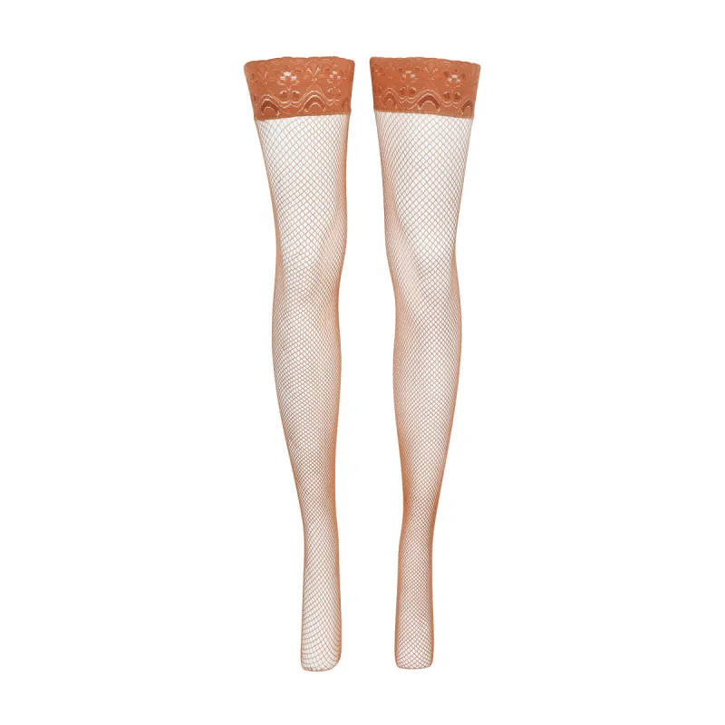 Love, Vera Fishnet Thigh Highs Manuka Honey sold by Love Vera