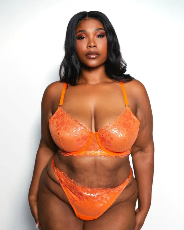 Glittering Embroidered Bra & Panty Set Orange Crush Curvy sold by Love Vera