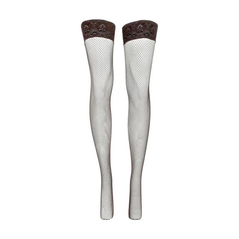 Love, Vera Fishnet Thigh Highs Dark Cocoa sold by Love Vera