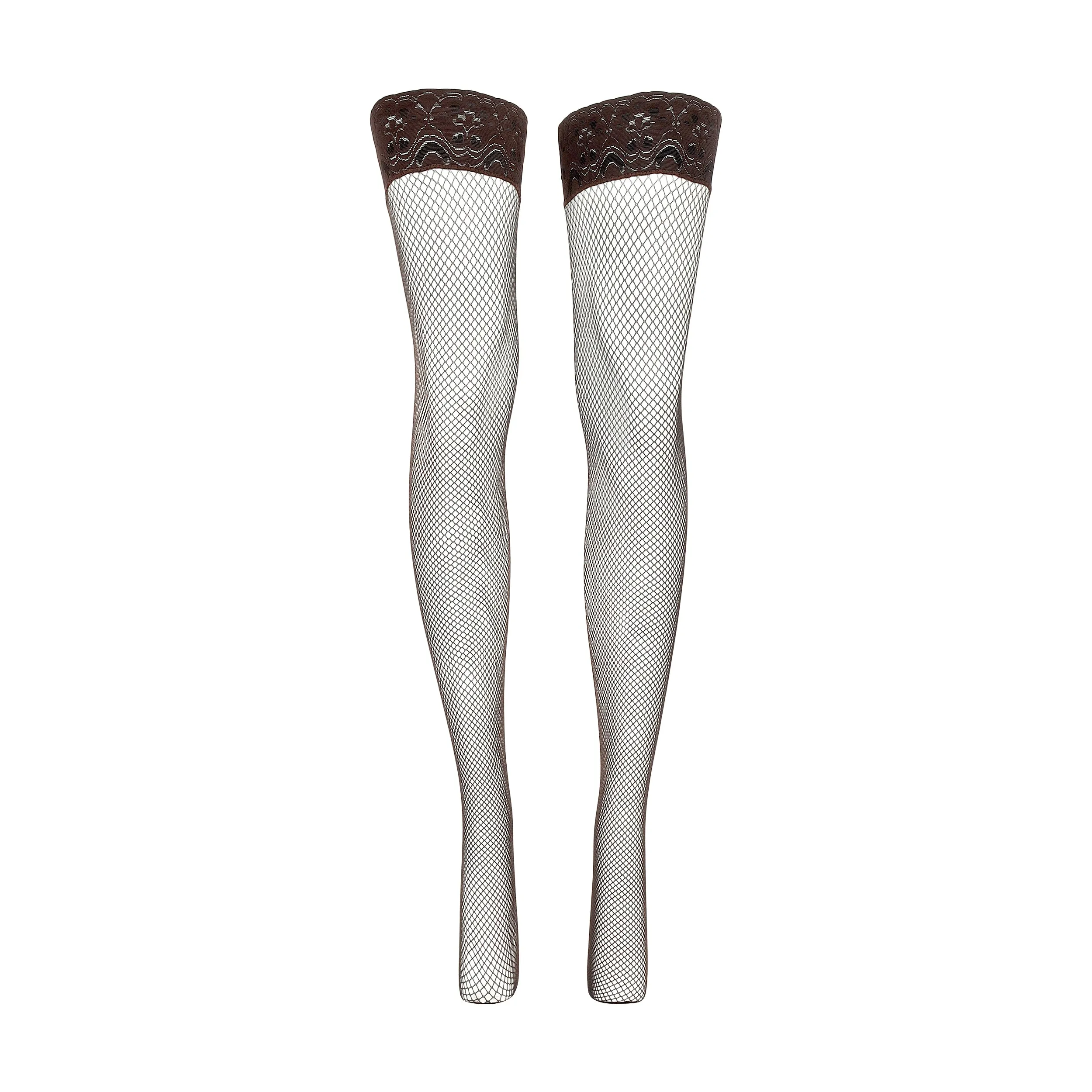 Love, Vera Fishnet Thigh Highs Dark Cocoa sold by Love Vera