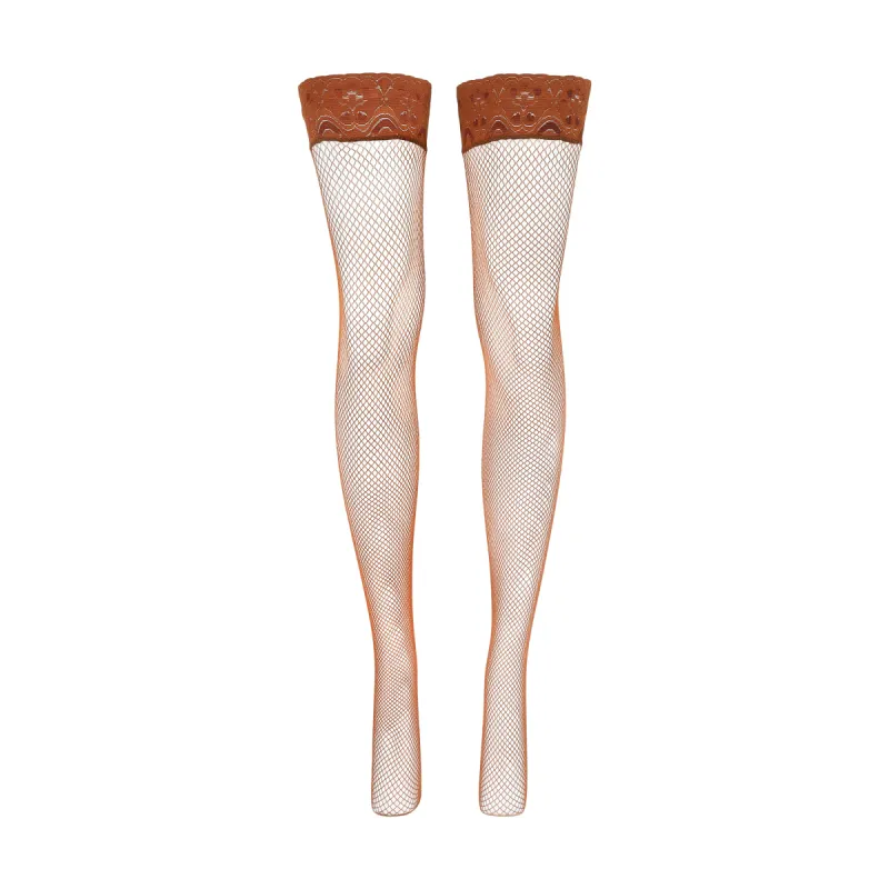 Love, Vera Fishnet Thigh Highs Butter Toffee sold by Love Vera