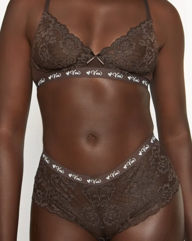 Love, Vera Logo Bralette Dark Cocoa sold by Love Vera