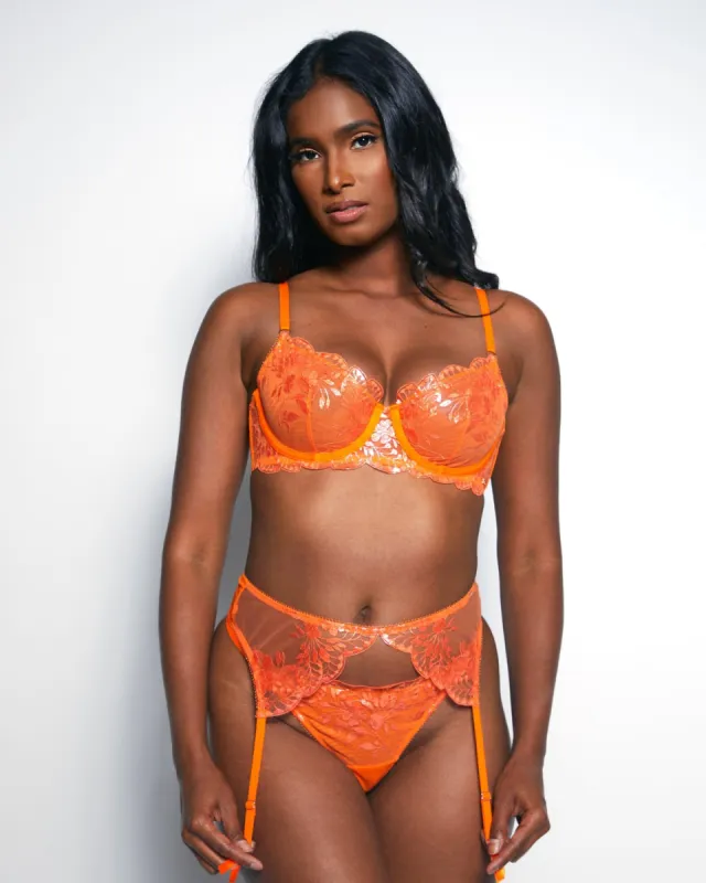 Glittering Embroidered 3 Piece Garter Set Orange Crush sold by Love Vera